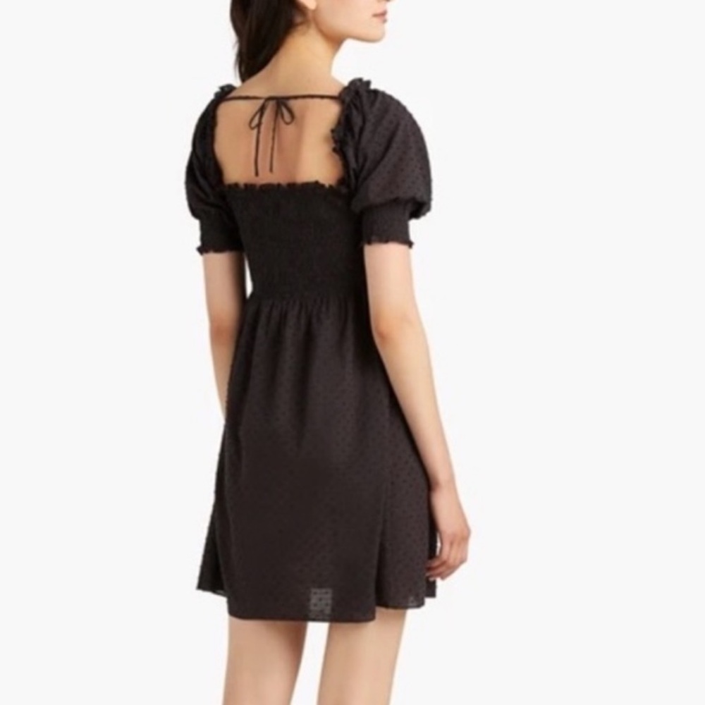 The hill house the nap dress Athena Swiss dot mini black Puff Sleeve Dress